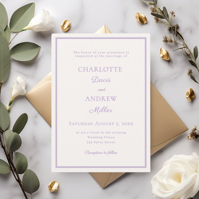 Convites Casamento minimalista elegante marfim lavanda (Criador carregado)