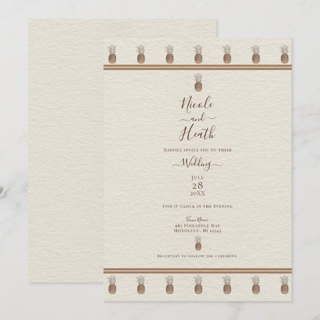 Convites Casamento Minimalista Elegante Marrom Dourado Crem (Frente/Verso)