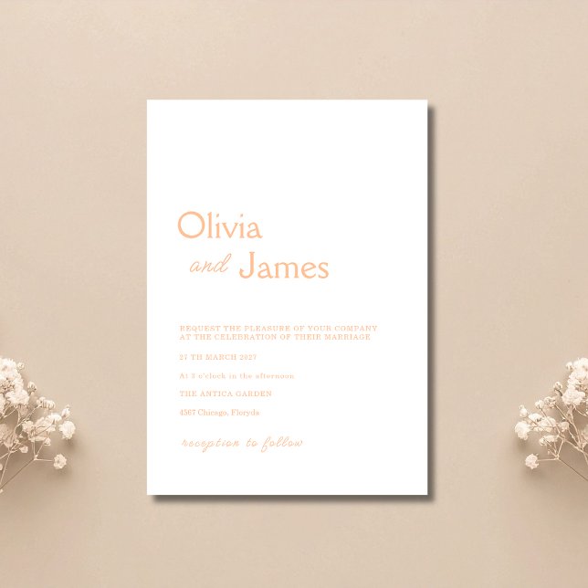 Convites Casamento Minimalista Elegante Moderno Peach Fuzz (Criador carregado)