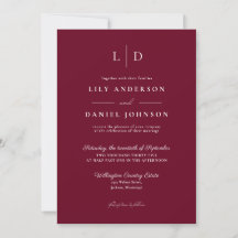 Casamento Minimalista Elegante Monograma Borgonha