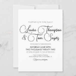 Convites Casamento Minimalista Elegante Preto Branco Chic