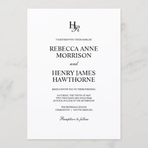 Convites Casamento Minimalista Elegante Preto e Branco Clás