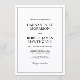Convites Casamento Minimalista Elegante Preto e Branco Clás