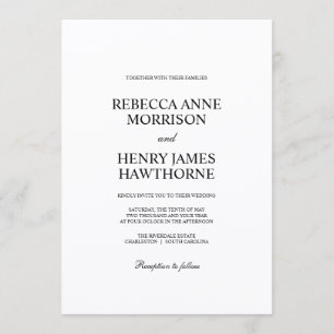 Convites Casamento Minimalista Elegante Preto e Branco Clás