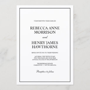 Convites Casamento Minimalista Elegante Preto e Branco Clás