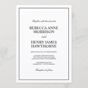 Convites Casamento Minimalista Elegante Preto e Branco Clás