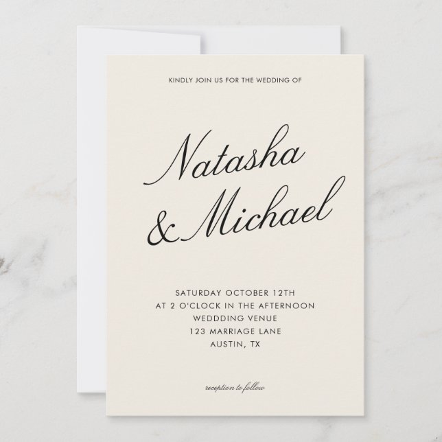 Convites Casamento Minimalista Elegante Preto e Marfim (Frente)