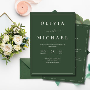 Convites Casamento Minimalista Elegante Verde Escuro Clássi