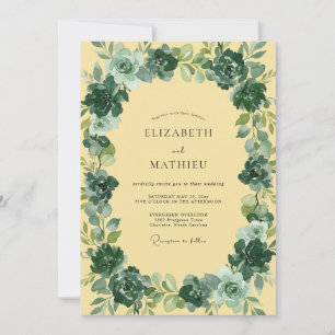 Convites Casamento Minimalista em Amarelo Manteiga e Verde-