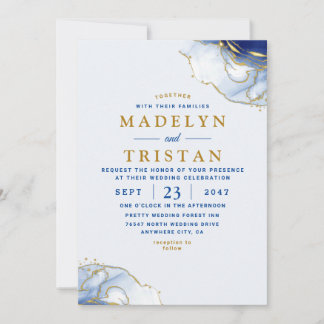 Convites Casamento Minimalista em Aquarela Azul