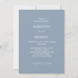 Convites Casamento Minimalista em Azul Cinza Empoeirado