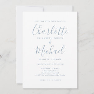 Convites Casamento Minimalista em Azul Poeirento com Letra 