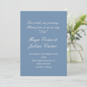 Convites Casamento Minimalista em Azul Poento e Branco Quen