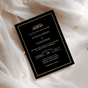 Convites Casamento Minimalista em Ouro e Preto para Noivos