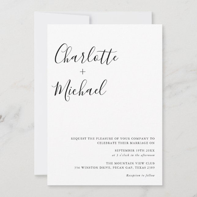 Convites Casamento Minimalista em Preto e Branco (Frente)