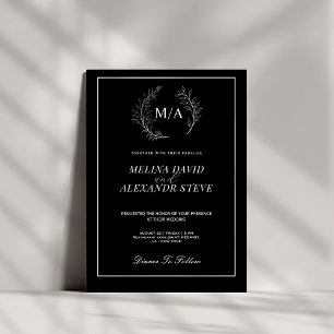 Convites Casamento minimalista em preto e branco com monogr