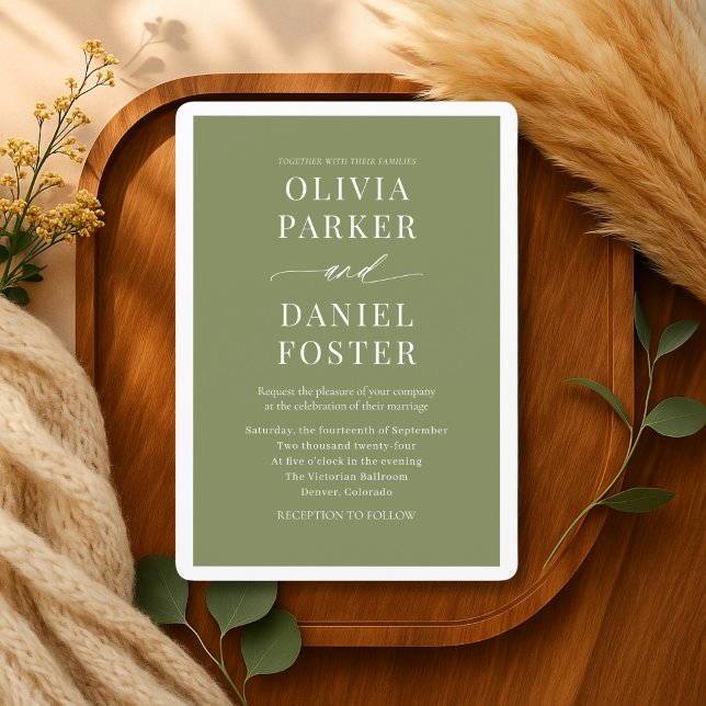 Convites Casamento Minimalista em Verde Oliva Moderno (Criador carregado)