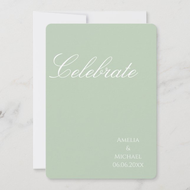 Convites Casamento Minimalista em Verde Sage (Frente)