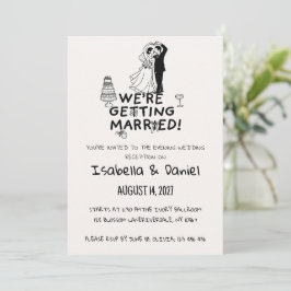 Convites Casamento Minimalista Esboço de Casal Preto e Bran