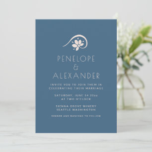 Convites Casamento Minimalista Escandinavo Floral Azul