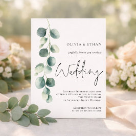 Convites Casamento Minimalista Eucalipto Escrito Elegante S