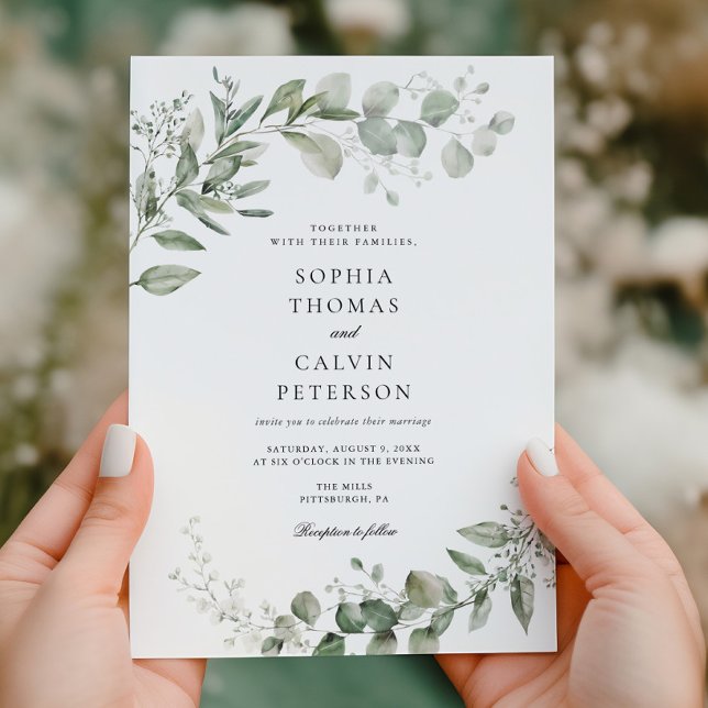 Convites Casamento Minimalista Eucalyptus Greenery (Criador carregado)