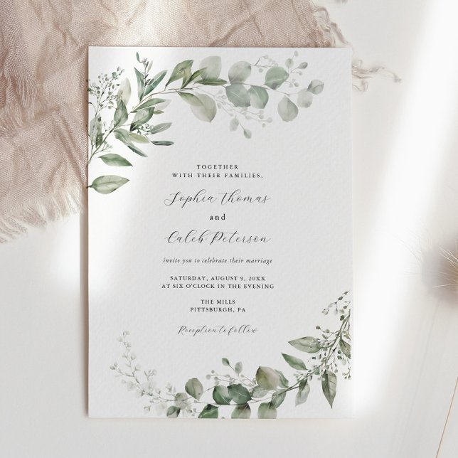 Convites Casamento Minimalista Eucalyptus Greenery (Criador carregado)