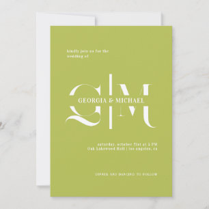 Convites Casamento Minimalista Exquisito Monograma Chartreu