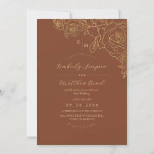 Convites Casamento Minimalista Flor de Terracota Boêmia