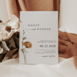 Convites Casamento Minimalista Flor Silvestre Preto | Branc