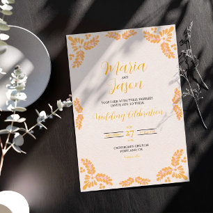 Convites Casamento Minimalista Floral Amarelo Talavera Mexi