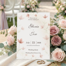 Casamento Minimalista Floral Cor-de-Rosa Elegante