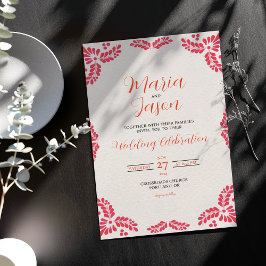 Convites Casamento Minimalista Floral Laranja Talavera Mexi