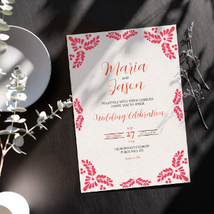 Convites Casamento Minimalista Floral Laranja Talavera Mexi
