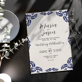 Convites Casamento Minimalista Floral Preto Talavera Mexica