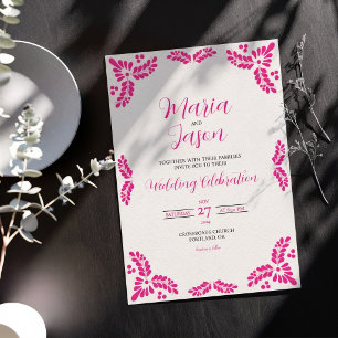 Convites Casamento Minimalista Floral Rosa Talavera Mexican