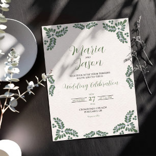 Convites Casamento Minimalista Floral Verde Talavera Mexica
