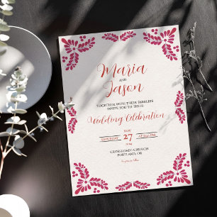 Convites Casamento Minimalista Floral Vermelho Talavera Mex