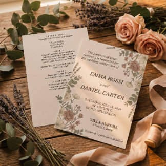Convites Casamento Minimalista Floreal Creme Tudo Em Um