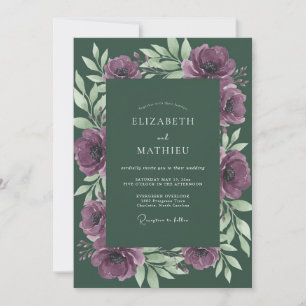 Convites Casamento Minimalista Floresta Folhagem Ameixa