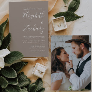 Convites Casamento Minimalista Foto Bege Taupe
