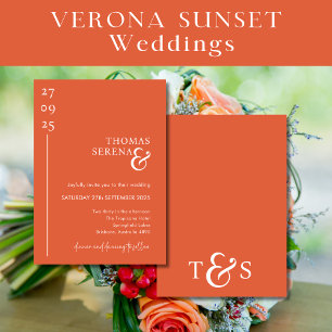 Convites Casamento Minimalista Laranja Moderno Verona Sunse
