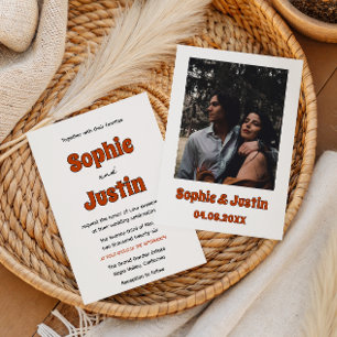 Convites Casamento Minimalista Laranja Queimado Retro Groov