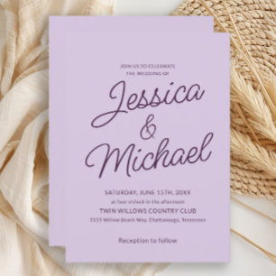 Convites Casamento Minimalista Lilás Roxo Escrito à Mão 