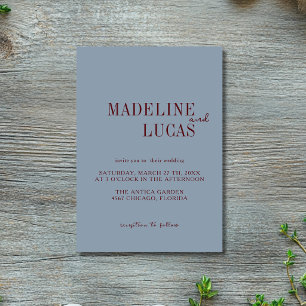 Convites Casamento Minimalista Limpo Azul Poeirento Burgund