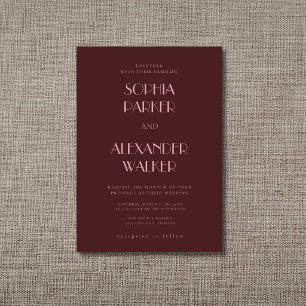 Convites Casamento Minimalista Limpo de Oxblood & Rosa Empo