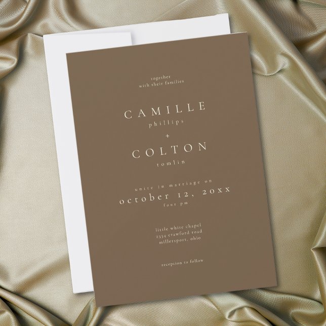 Convites Casamento Minimalista Marrom Cacau Elegante (Elegant Cocoa Brown Minimalist Wedding Invitation)