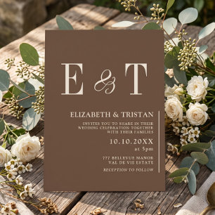 Convites Casamento Minimalista Marrom Elegante Fazenda