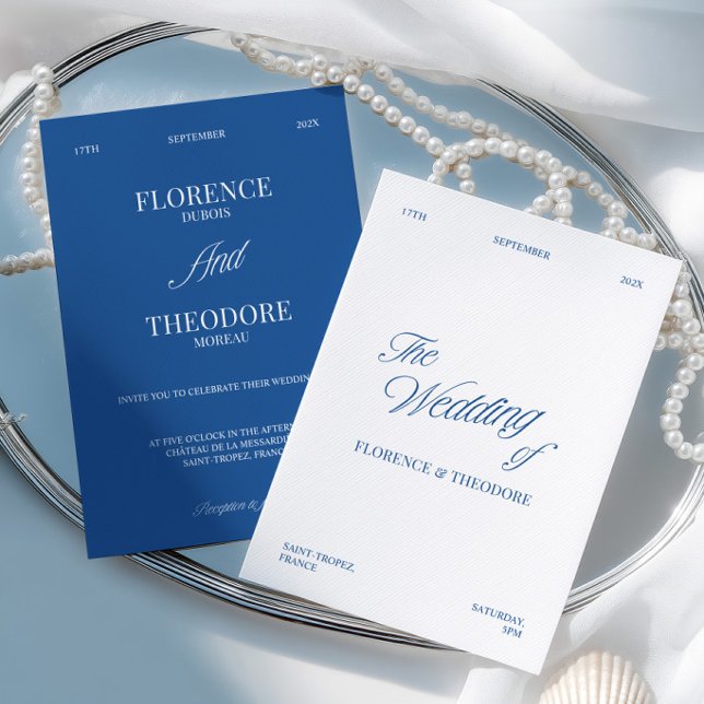 Convites Casamento Minimalista Moderno Azul e Branco (Modern Minimalist Blue & White Wedding Invitation)