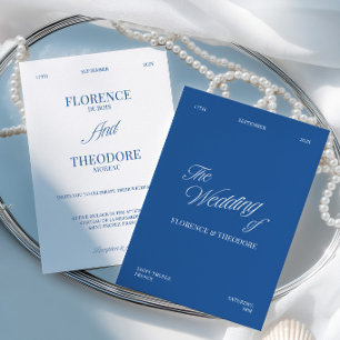 Convites Casamento Minimalista Moderno Azul e Branco